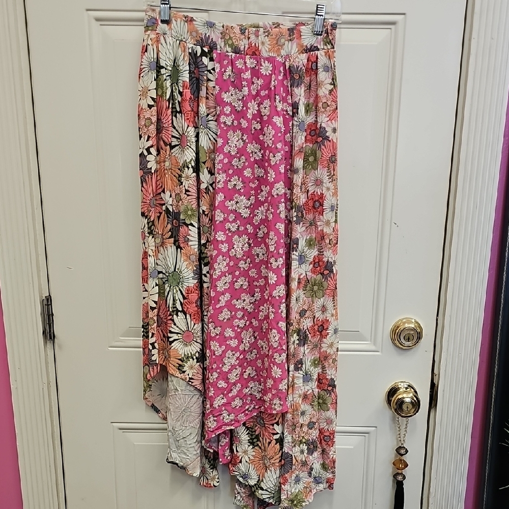 Feminine, Floral, Wedding, Summer, Casual, Pink, Asymmetrical, Colorful, Skirt